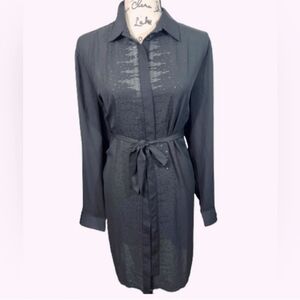 Ann Taylor midi black shirt dress sequins belted long sleeve plus size nwt
